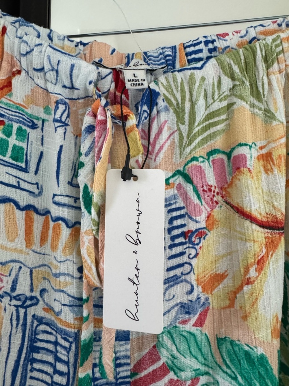 14 - NWT Tropical Print Wide-Leg Lounge Pants in Multicolor Size L | 100% Rayon - Picture 2 of 7